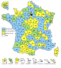 Carte des France des archives départementales en ligne (par GénéaFrance)
