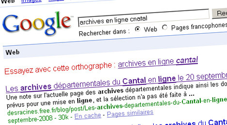 Capture d'écran de la recherche Google