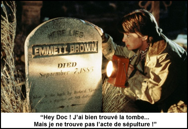 Marty McFly devant la tombe d'Emett Brown
