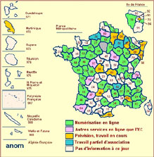 Carte des France des archives départementales en ligne (par GénéaFrance)