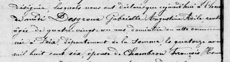 Quelques lignes extraites de l'acte de décès de Gabrielle Augustine Adèle Desgroux